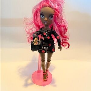 Fashion Doll with Pink Hair and Black Outfit